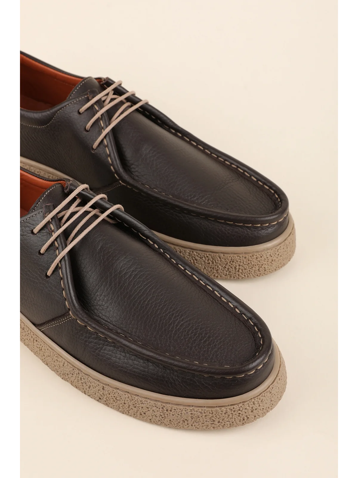 Gondol Erkek Hakiki Deri Casual Derby Ayakkabı (Moc-Toe) cz.102 Kahverengi