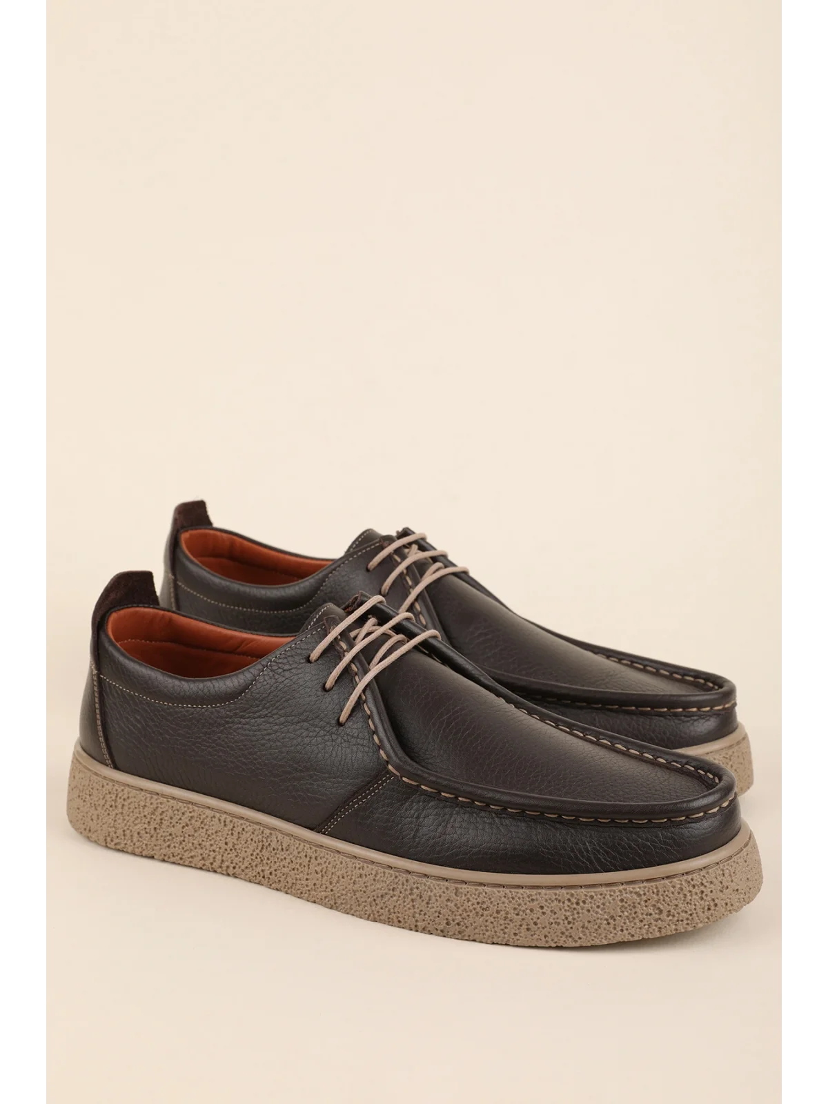 Gondol Erkek Hakiki Deri Casual Derby Ayakkabı (Moc-Toe) cz.102 Kahverengi
