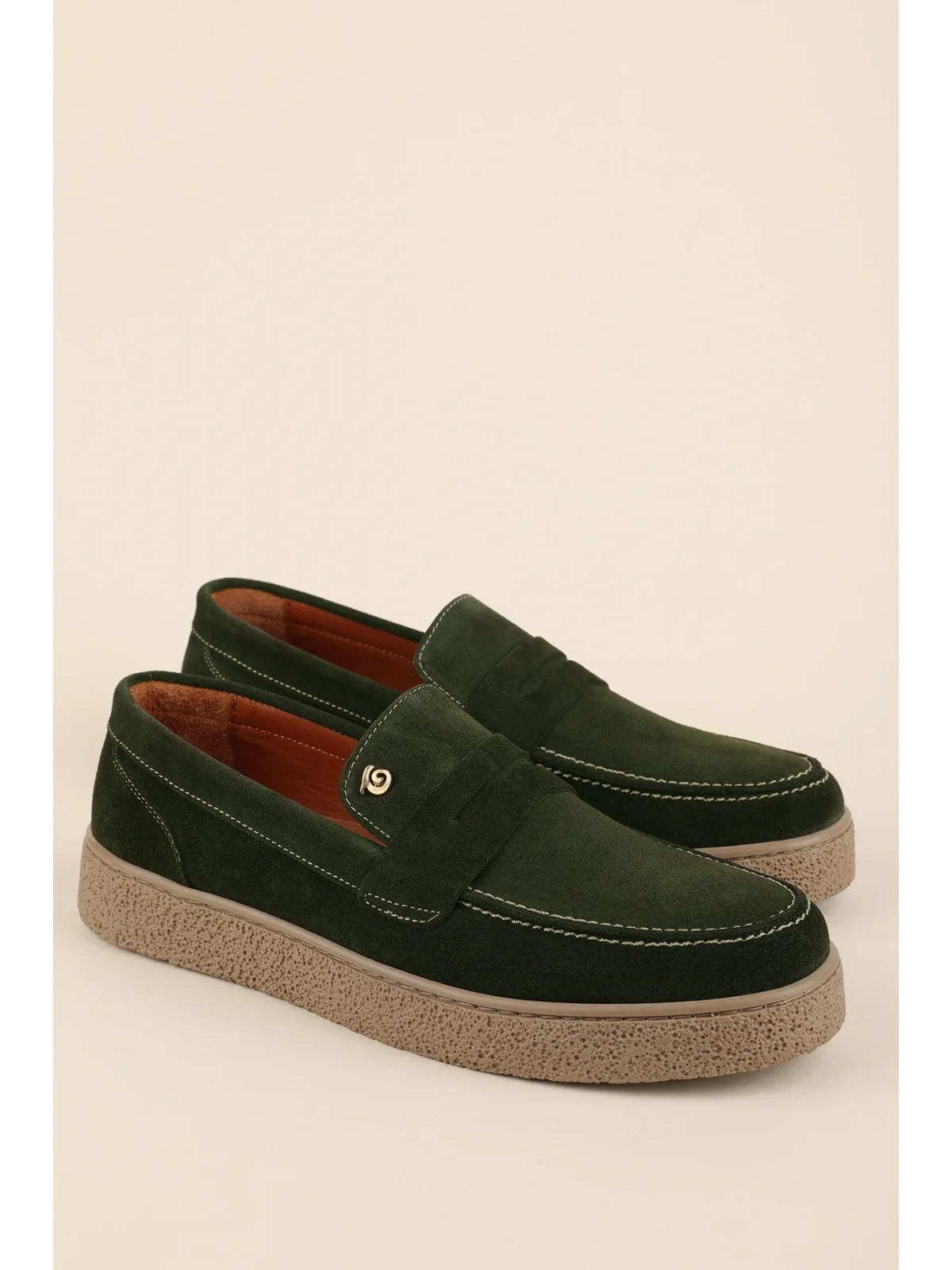Gondol Erkek Hakiki Deri Casual Flötr Ayakkabı (Moc-Toe) cz.464 Haki