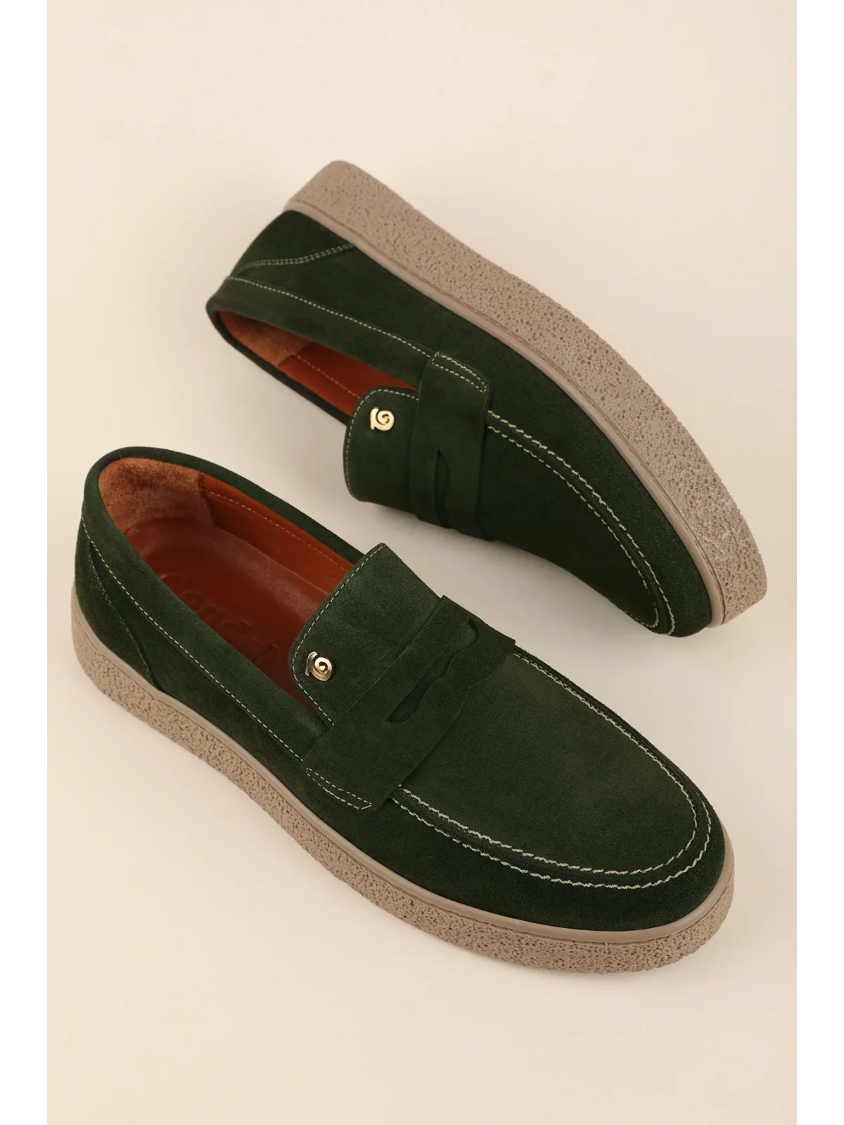 Gondol Erkek Hakiki Deri Casual Flötr Ayakkabı (Moc-Toe) cz.464 Haki
