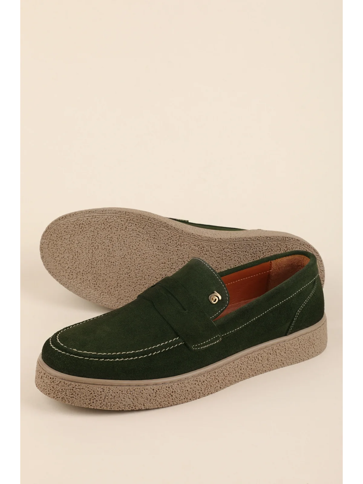 Gondol Erkek Hakiki Deri Casual Flötr Ayakkabı (Moc-Toe) cz.464 Haki