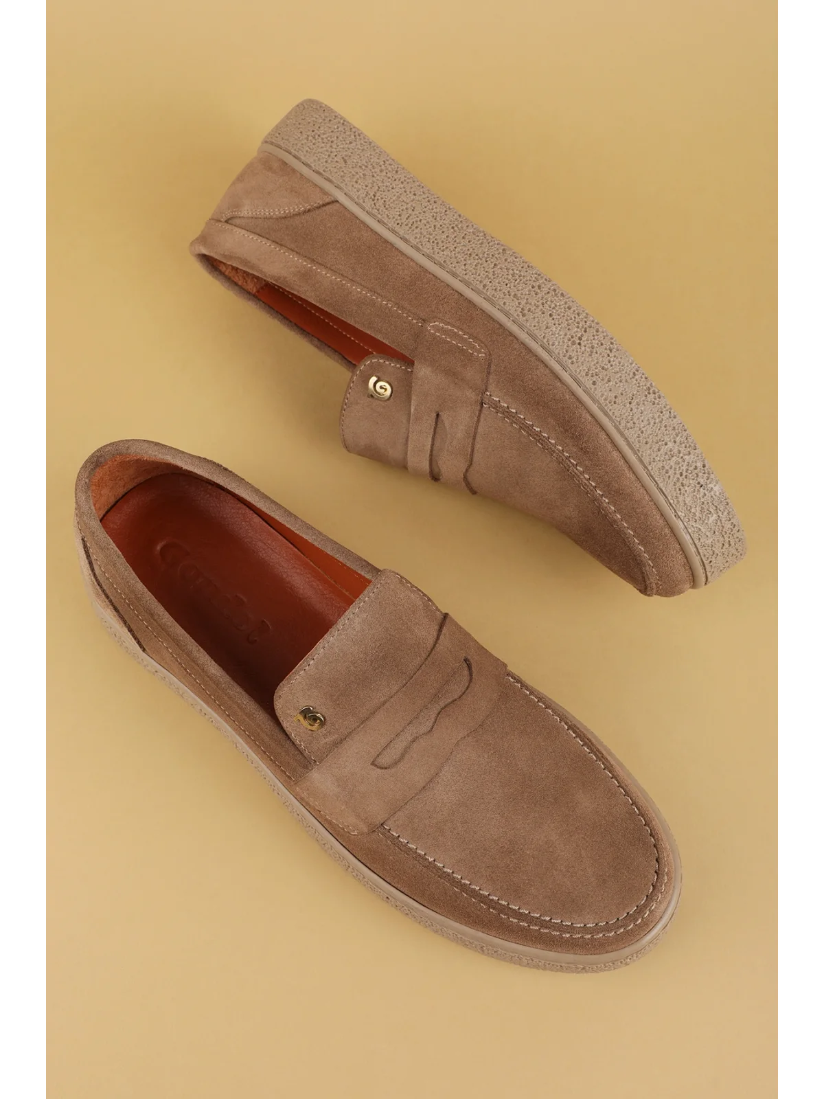 Gondol Erkek Hakiki Deri Casual Flötr Ayakkabı (Moc-Toe) cz.464 Kum