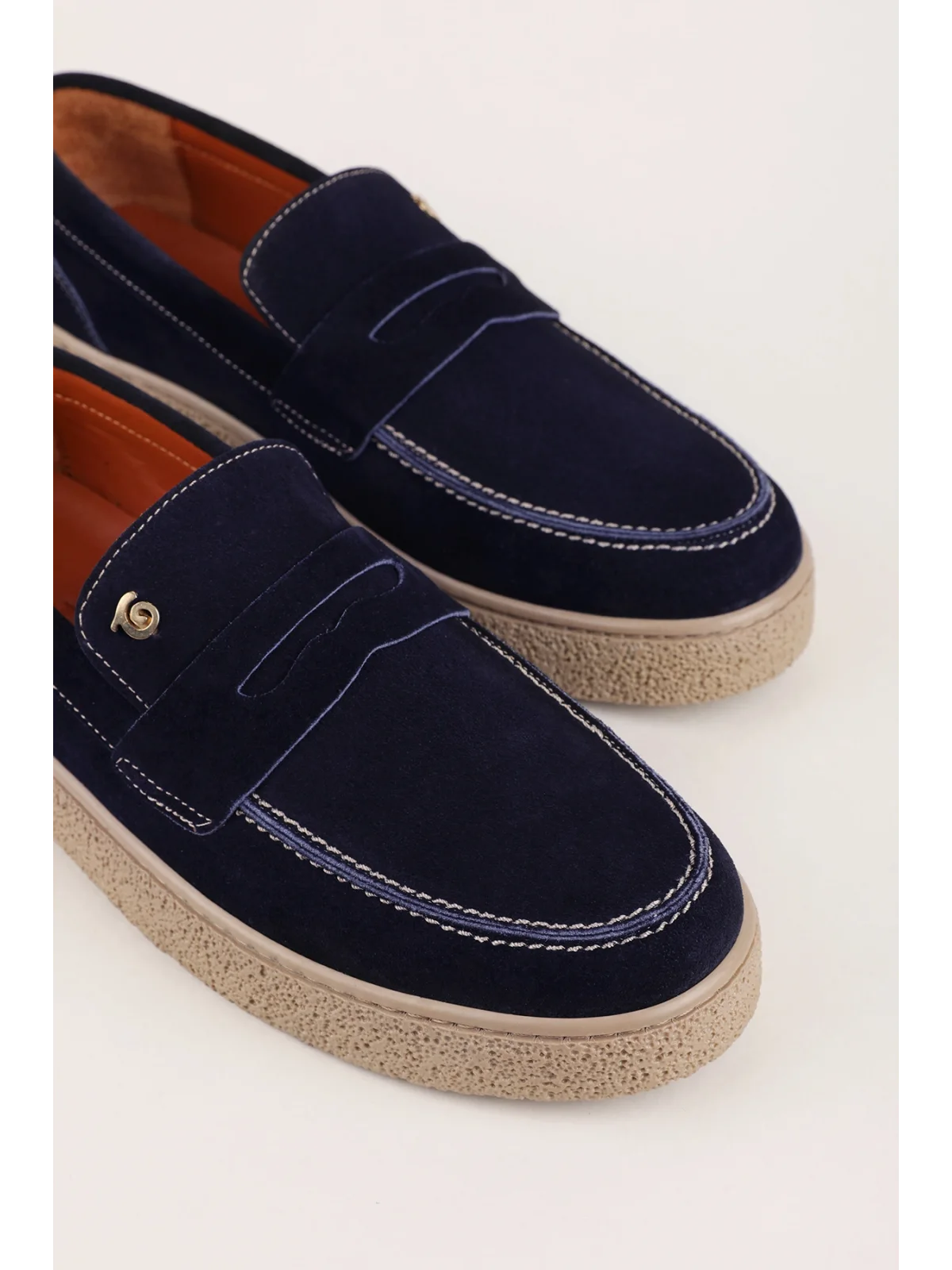 Gondol Erkek Hakiki Deri Casual Flötr Ayakkabı (Moc-Toe) cz.464 Lacivert