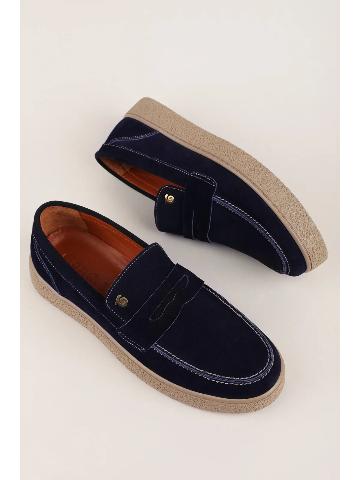 Gondol Erkek Hakiki Deri Casual Flötr Ayakkabı (Moc-Toe) cz.464 Lacivert