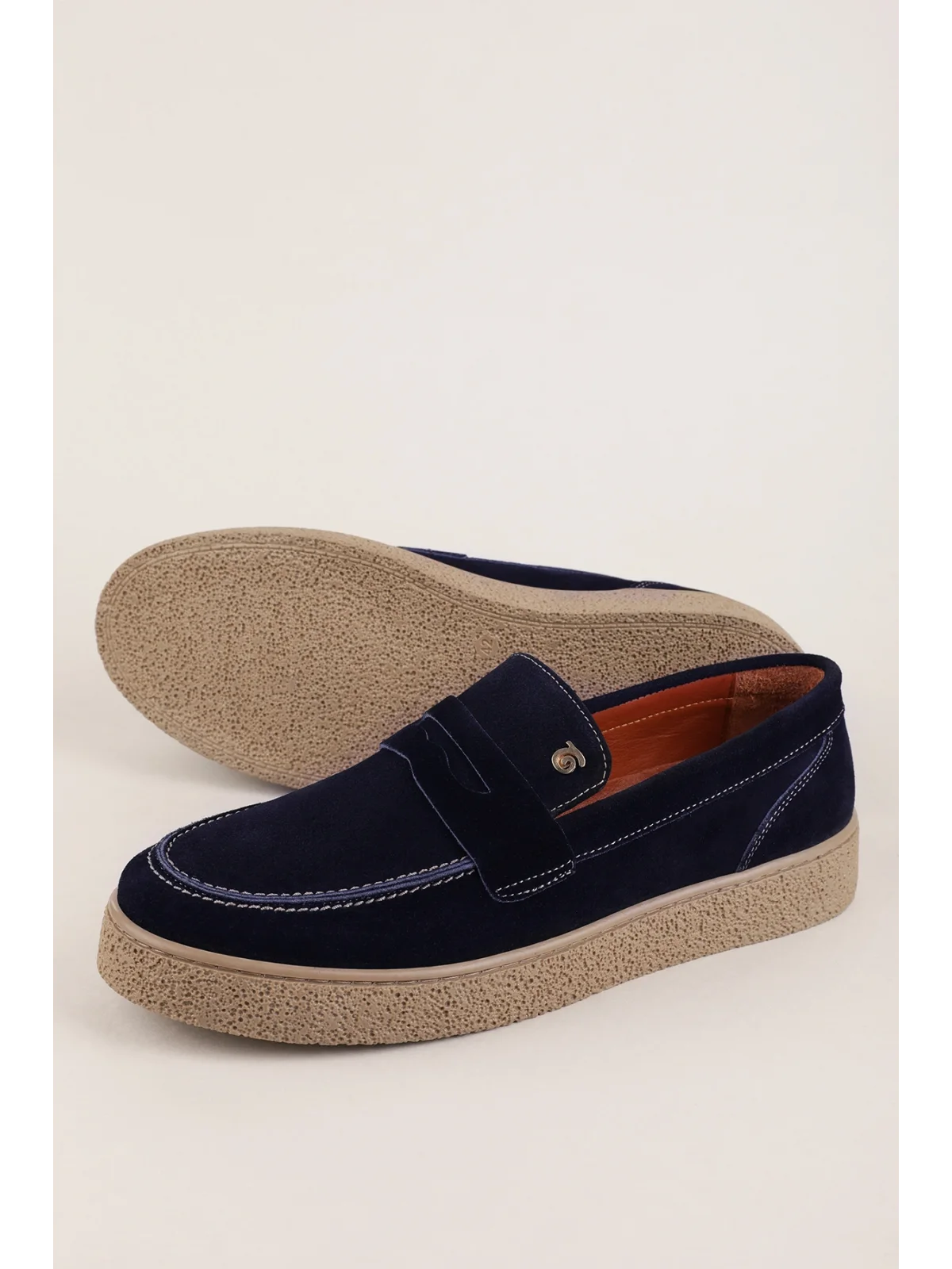 Gondol Erkek Hakiki Deri Casual Flötr Ayakkabı (Moc-Toe) cz.464 Lacivert