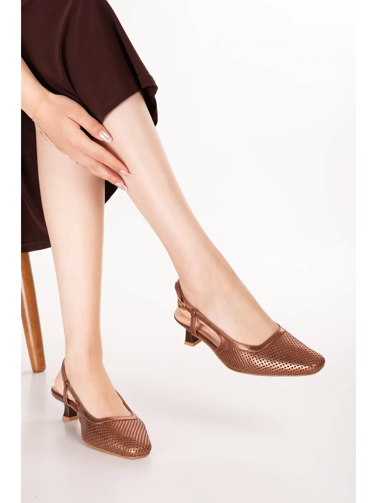 Gondol Kadın Hakiki Deri İnce Stiletto Topuklu Ayakkabı brgl.6136 Bakır