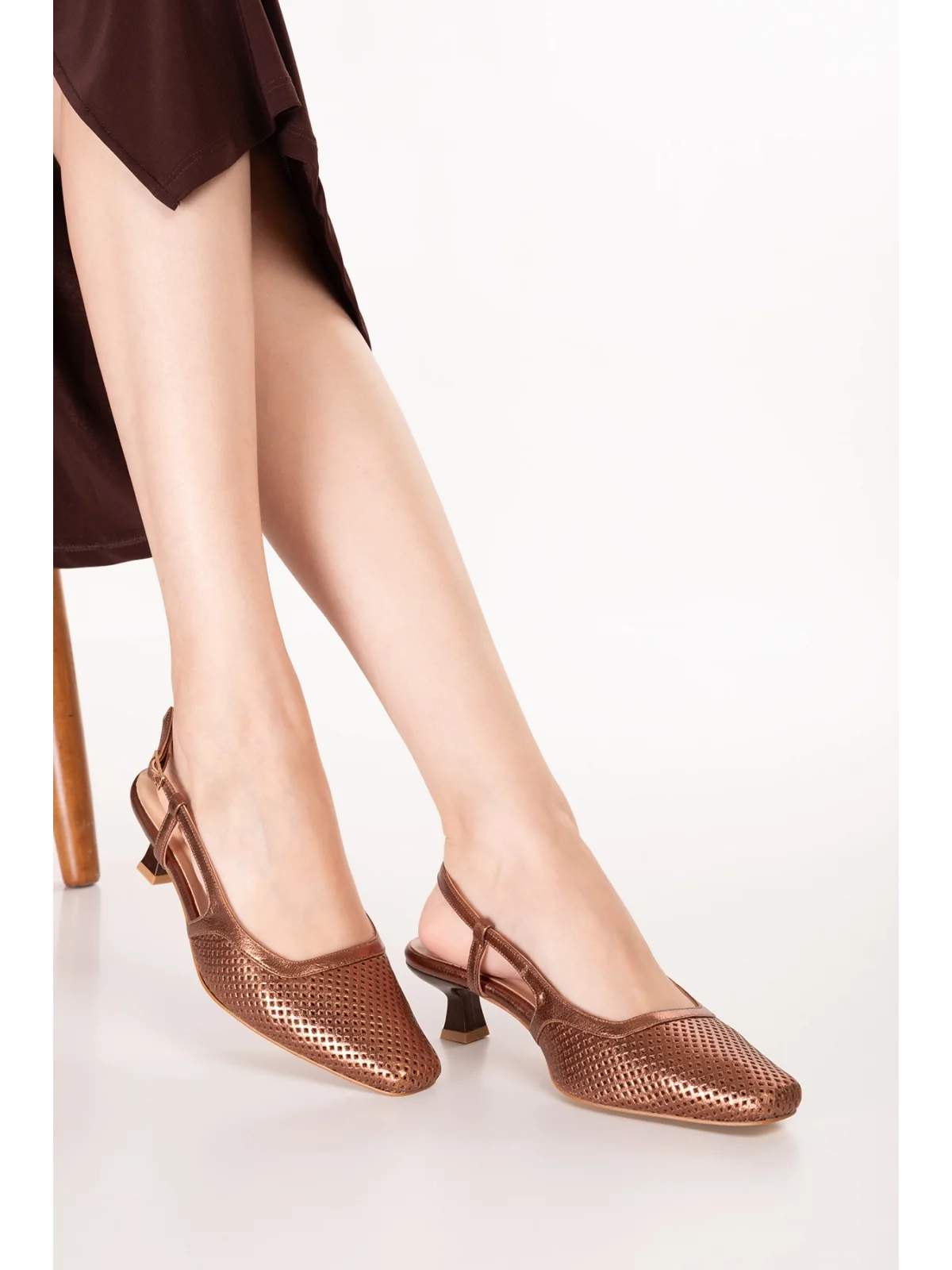 Gondol Kadın Hakiki Deri İnce Stiletto Topuklu Ayakkabı brgl.6136 Bakır