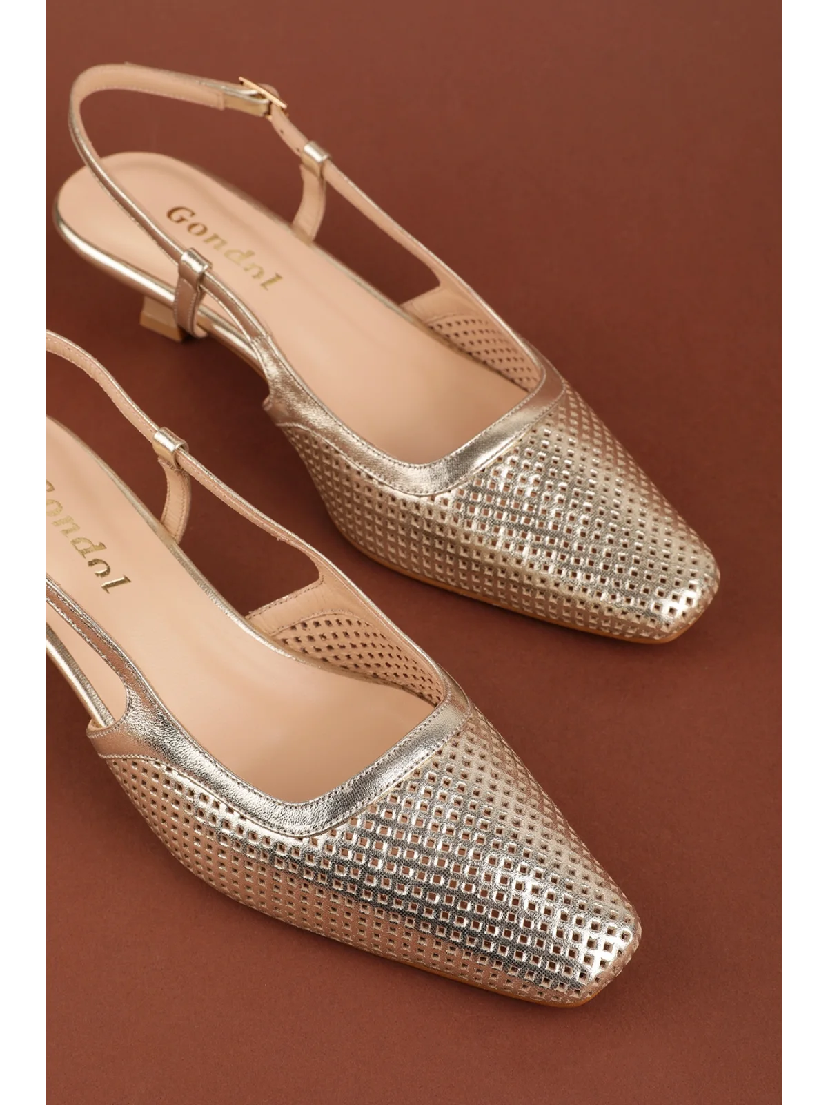 Gondol Kadın Hakiki Deri İnce Stiletto Topuklu Ayakkabı brgl.6136 Gold