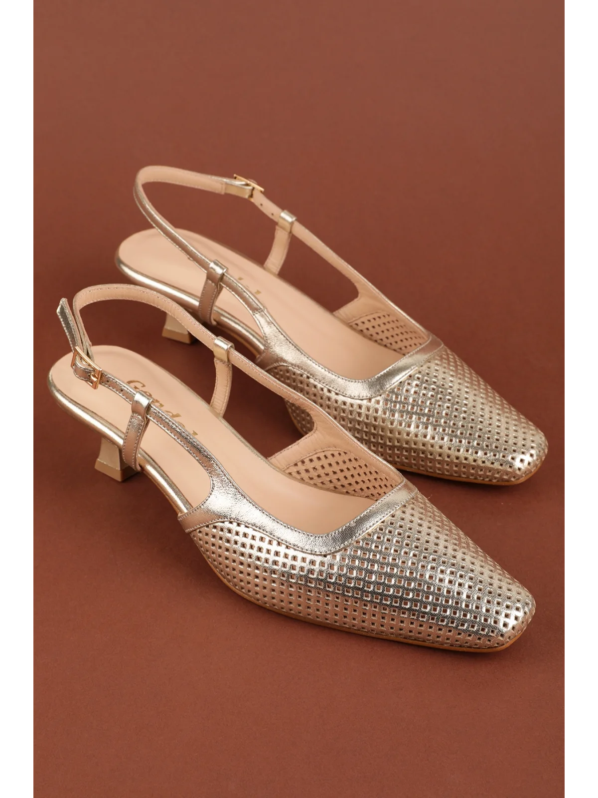 Gondol Kadın Hakiki Deri İnce Stiletto Topuklu Ayakkabı brgl.6136 Gold