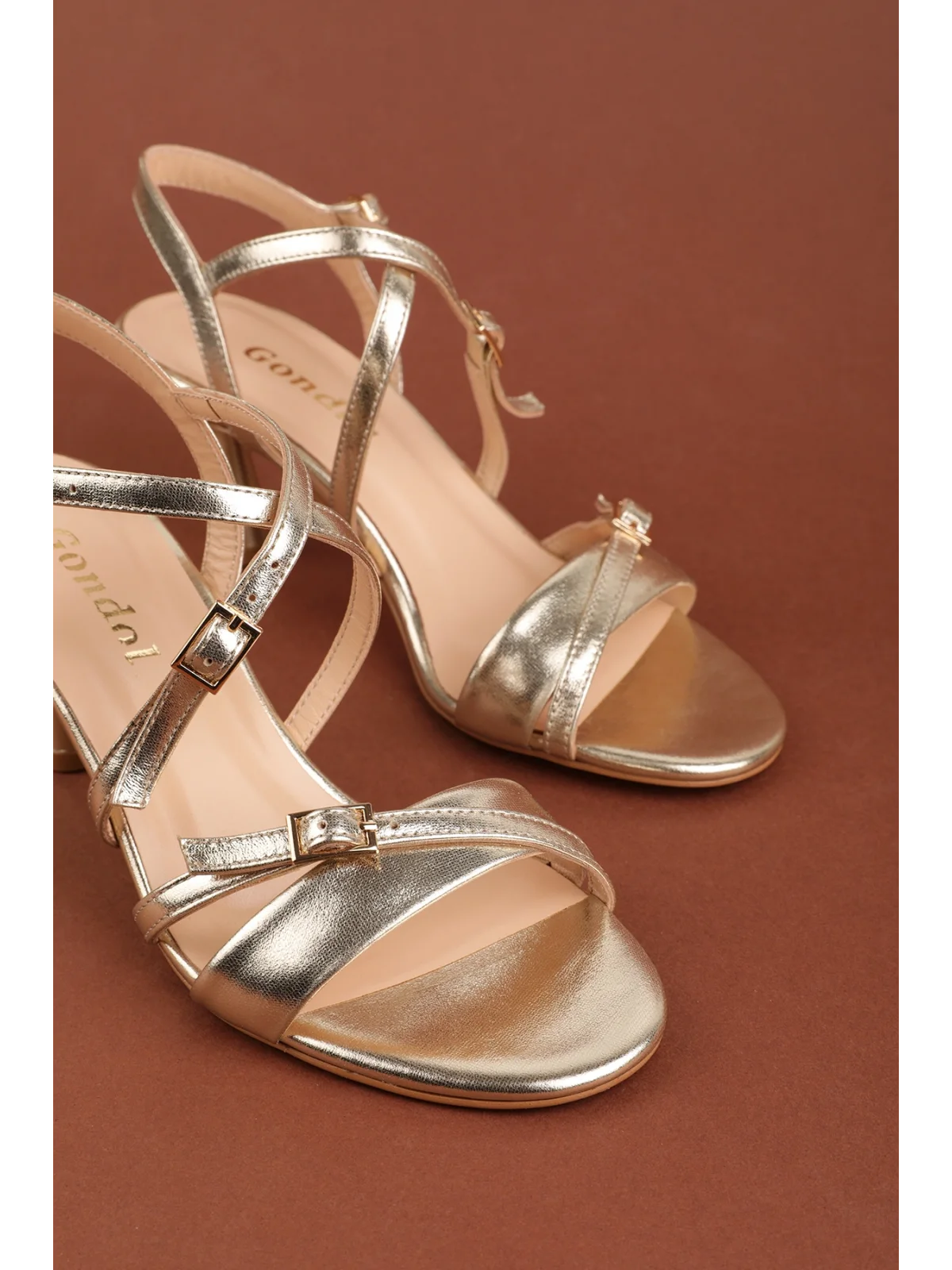 Gondol Kadın Hakiki Deri İnce Stiletto Topuklu Ayakkabı brgl.6129 Gold