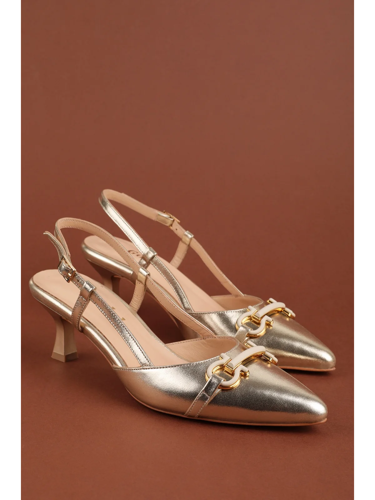 Gondol Kadın Hakiki Deri İnce Stiletto Topuklu Abiye Ayakkabı brgl.5793 Gold