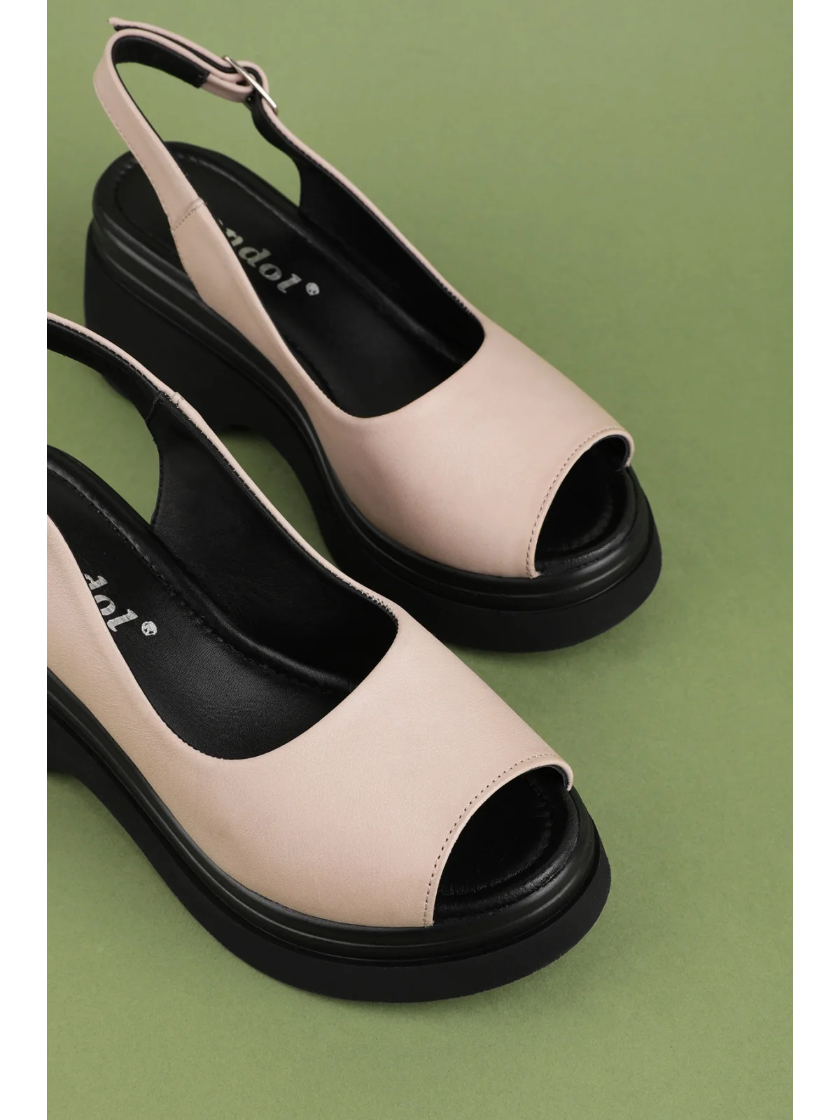 Gondol Hakiki Deri Platform Taban Sandalet pkr.64003 Buz Gri