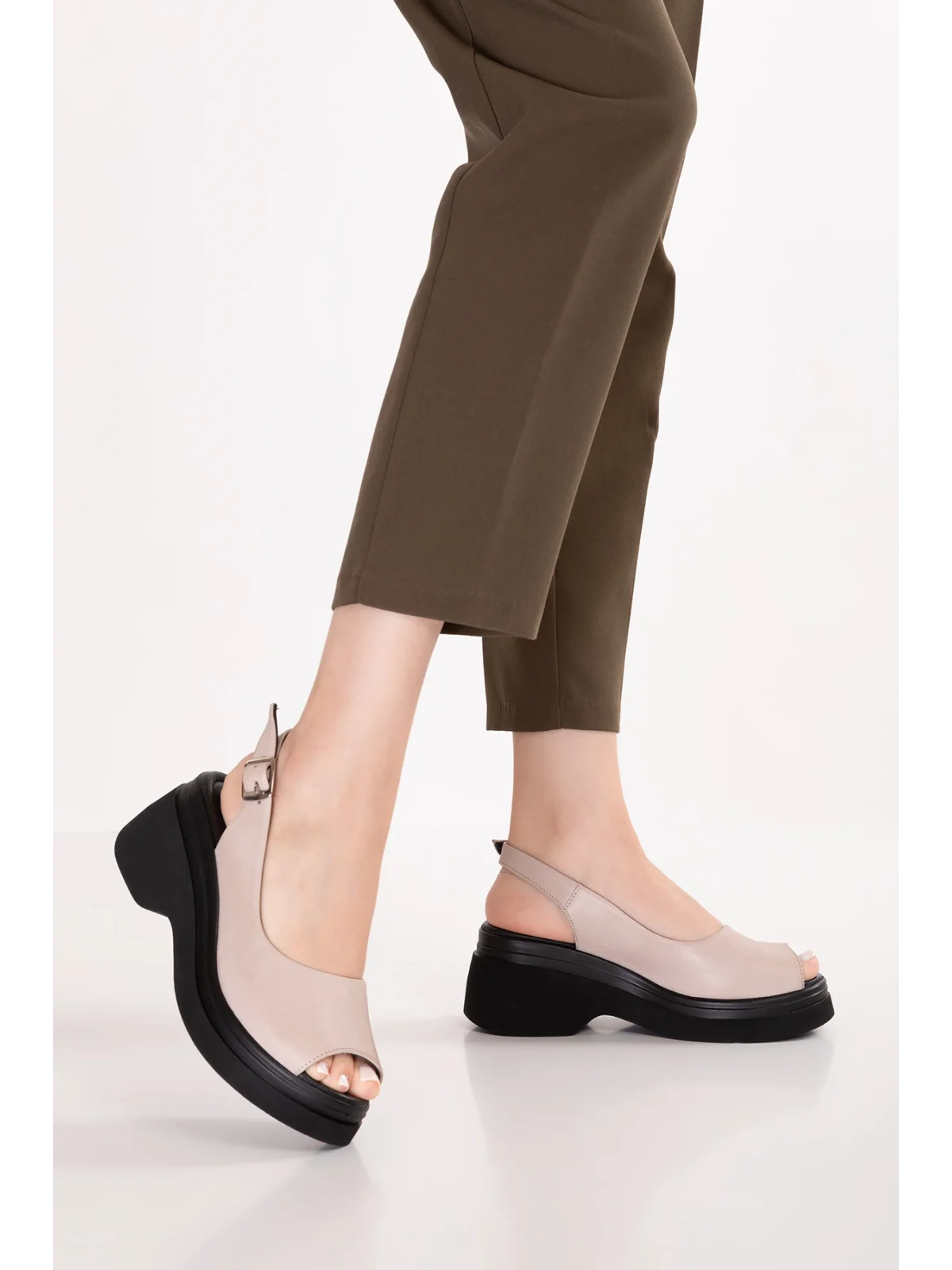 Gondol Hakiki Deri Platform Taban Sandalet pkr.64003 Buz Gri