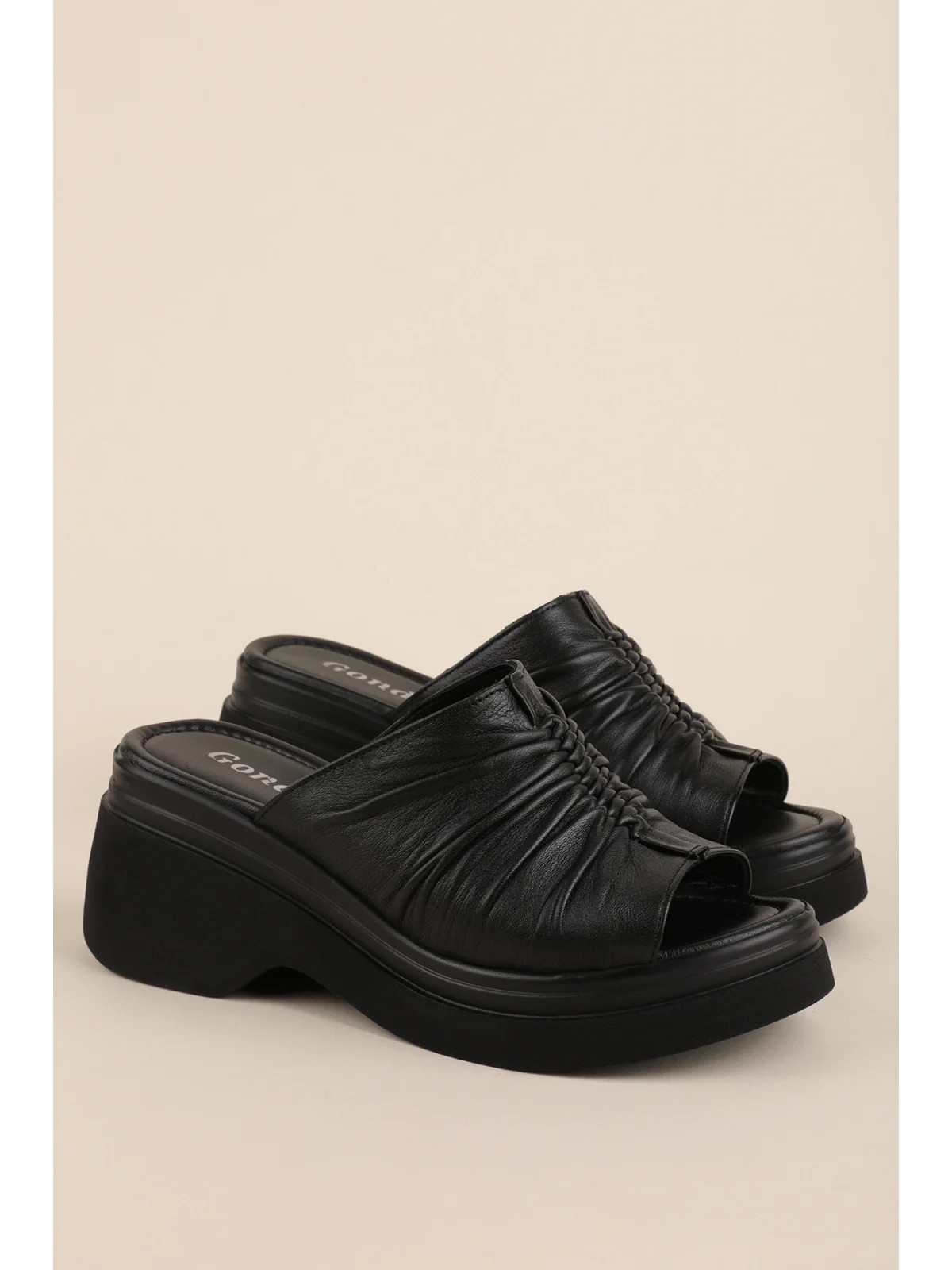 Gondol Hakiki Deri Platform Taban Terlik pkr.64023 Siyah