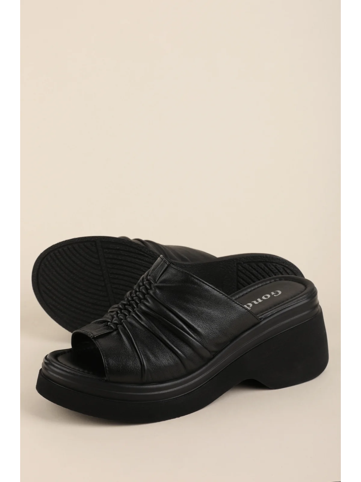 Gondol Hakiki Deri Platform Taban Terlik pkr.64023 Siyah