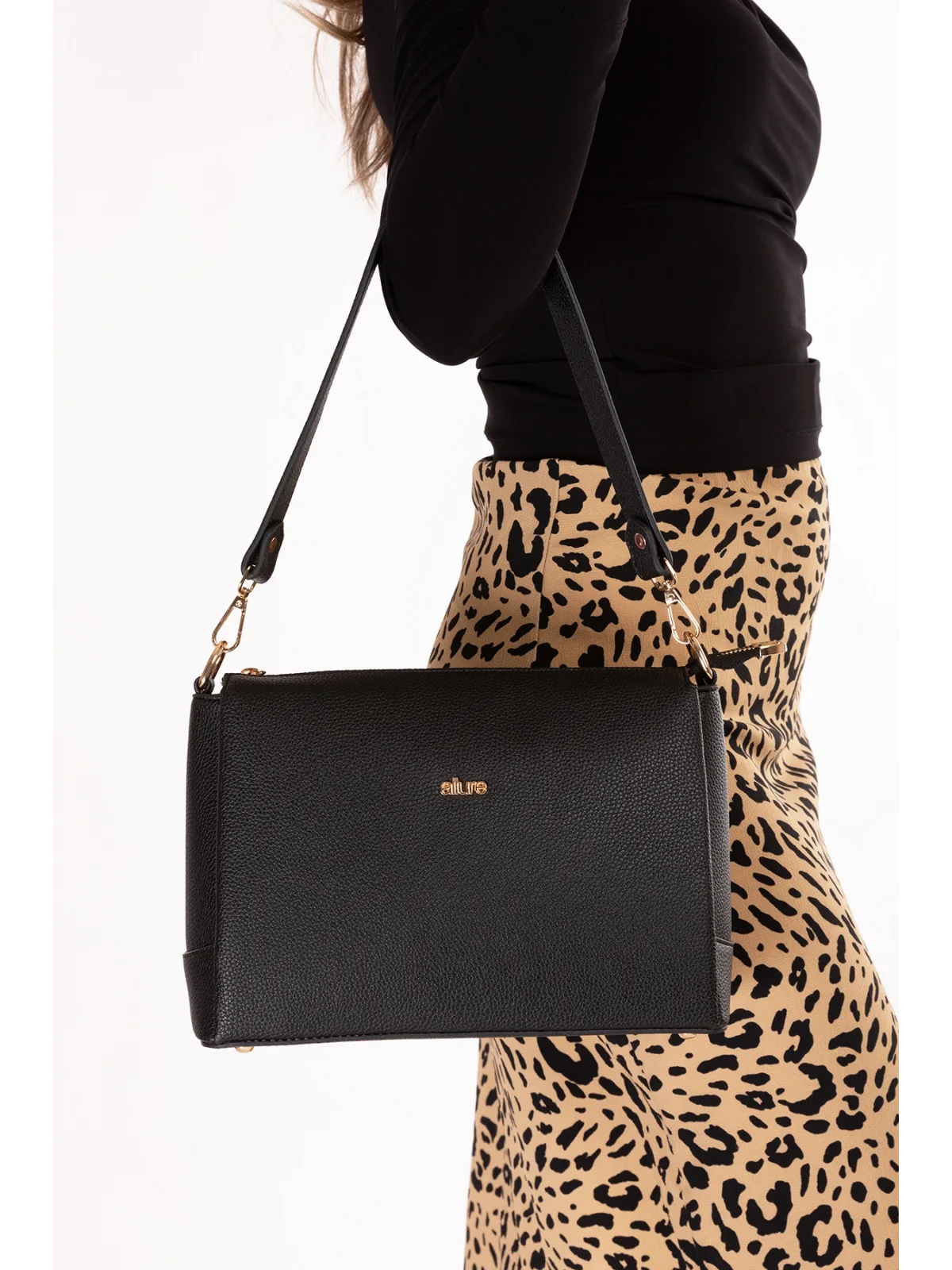 Gondol Kadın Günlük El ve Omuz Çantası ald.4584 Siyah Flötr