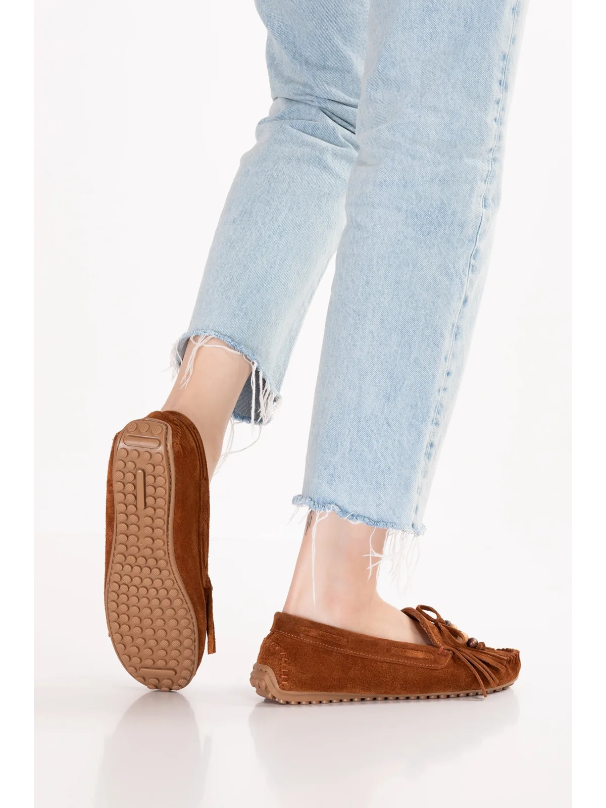 Gondol Hakiki Deri Süet Esnek Hafif Çorap gib Rahat Loafer sw.780 Taba Süet