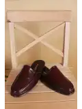 Gondol Erkek Hakiki Deri Damat Ev Terliği kayaş.2200 Bordo
