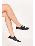 Gondol Kadın Iç Dış Hakiki Deri Günlük Sneaker als.369 Siyah