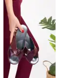 Gondol Hakiki Deri Şık Ev Terliği Blc.005 Bordo Yılan