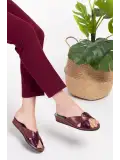 Gondol Hakiki Deri Şık Ev Terliği Blc.005 Bordo Yılan