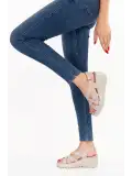 Gondol Hakiki Deri Anatomik Taban Dolgu Topuk Sandalet slt.254 Buz Gri
