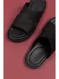 Gondol Erkek Hakiki Deri Çapraz Bant Terlik esm.303 Siyah