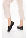 Gondol Hakiki Deri Kadın Köşeli Burun Loafer esl.b06 Siyah