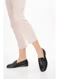 Gondol Hakiki Deri Kadın Köşeli Burun Loafer esl.b06 Siyah