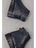 Gondol Kadın Hakiki Deri Petek Detaylı  Bot elnr.1450 Lacivert