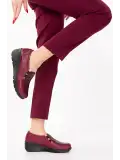 Gondol Hakiki Deri Dolgu Taban Rahat Günlük Ayakkabı esfa.4002 Bordo Croco