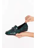 Gondol Kadın Hakiki Deri Anatomik Taban Lastikli Babet ell.7085 Yeşil Croco