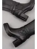 Gondol Hakiki Deri Orta Boy Topuklu Çizme ell.4934 Siyah
