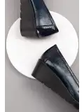 Gondol Kadın Hakiki Deri Dolgu Topuk Rahat Şık Anne Ayakkabısı ell.6821 Lacivert