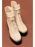 Gondol Kadın Hakiki Deri Platform Bot Anl.2442 Bej