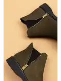 Gondol Hakiki Deri Nubuk Fermuarlı Günlük Bot esfa.3539 Haki