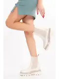 Gondol Kadın Hakiki Deri Lastikli Günlük Çekme Bot rg.88270 Bej