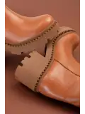 Gondol Hakiki Deri Kalın Taban Platform Topuklu Çizme vtg.23804 Taba