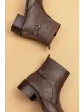 Gondol Hakiki Deri Kısa Topuklu Taz Bot ell.3792 Kahverengi