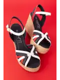 Gondol Kadın Hakiki Deri Dolgu Topuk Platform Sandalet ell.4389 Tommy