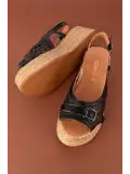 Gondol Kadın Hakiki Deri Platform Lazer Kesim Sandalet mlk.5225 Siyah