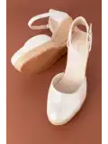 Gondol Kadın Hakiki Deri Dolgu Topuk Platform Sandalet ell.6215 Beyaz Yılan