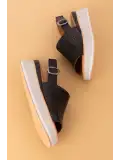 Gondol Kadın Hakiki Deri Platform Tabanlı Sandalet mlk.5353 Siyah