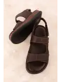 Gondol Unisex Hakiki Deri Cırtlı Ayarlanabilir Rahat Sandalet hkm.31 Kahverengi