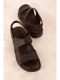 Gondol Unisex Hakiki Deri Cırtlı Ayarlanabilir Rahat Sandalet hkm.31 Kahverengi