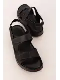 Gondol Unisex Hakiki Deri Cırtlı Ayarlanabilir Rahat Sandalet hkm.31 Siyah