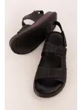 Gondol Unisex Hakiki Deri Cırtlı Ayarlanabilir Rahat Sandalet hkm.31 Siyah