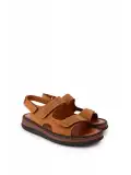 Gondol Unisex Hakiki Deri Cırtlı Ayarlanabilir Rahat Sandalet hkm.31 Taba