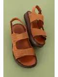 Gondol Unisex Hakiki Deri Cırtlı Ayarlanabilir Rahat Sandalet hkm.31 Taba