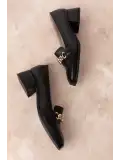 Gondol Hakiki Deri Kısa Topuklu Tokalı Şık Topuklu vdt.143 Siyah